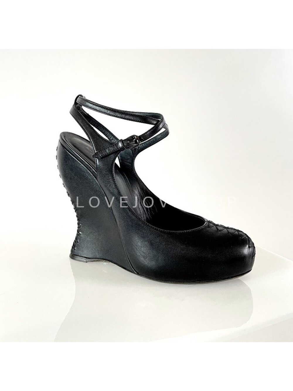 Runway | Bottega Veneta 2010 Corset Wedge Heels Black Leather Curved Platform 39